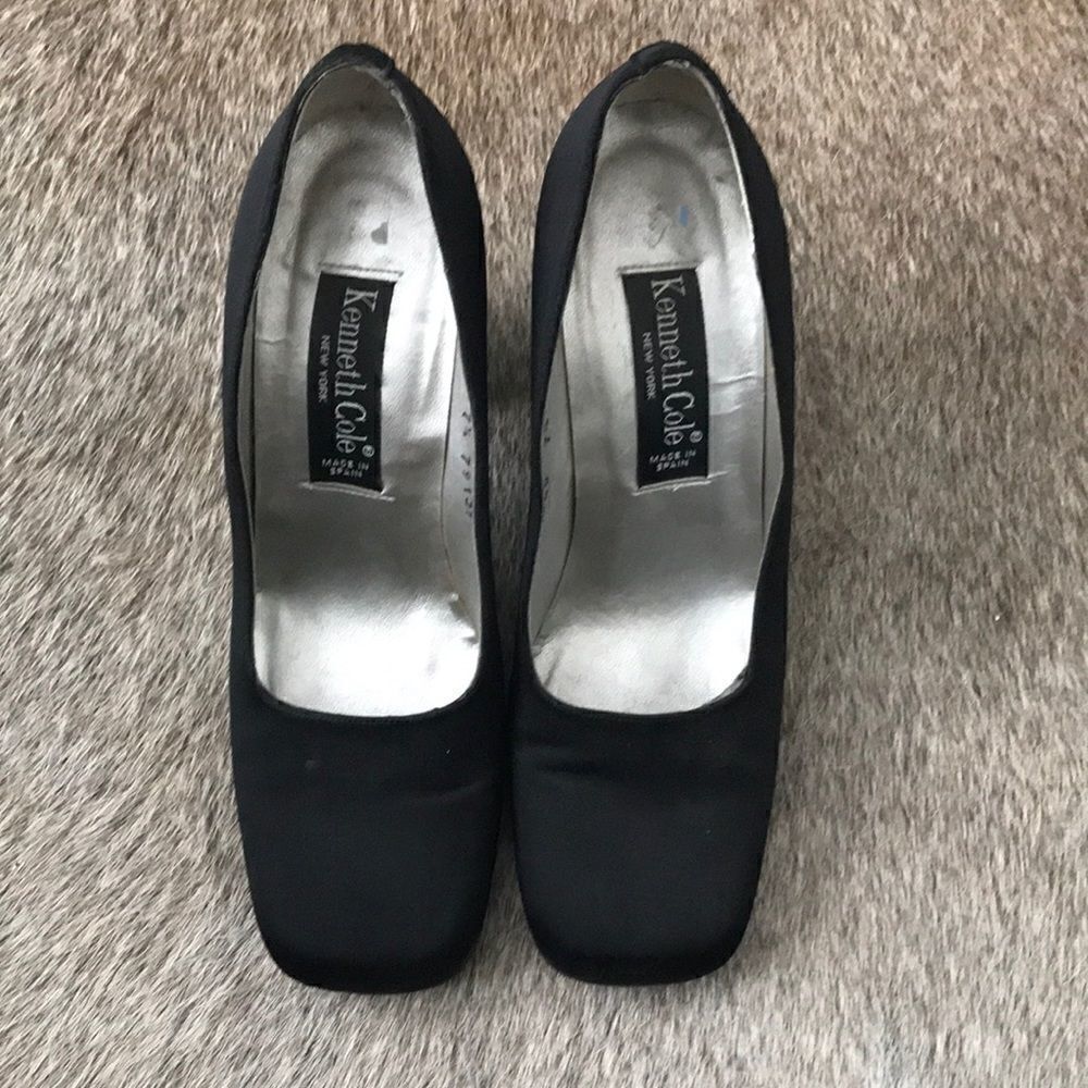 Black Satin square toe Kenneth Cole heels